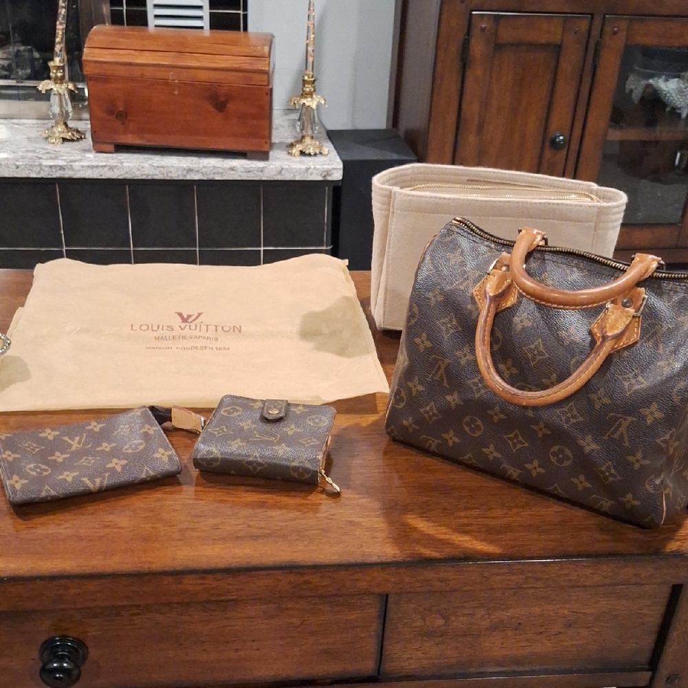 Louis Vuitton Monogram Satchel with Tan Accents W/organizer, Wallet And make-up